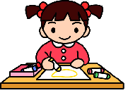 イラスト:黄色いクレヨンでお絵かきをしているおんなのこ
