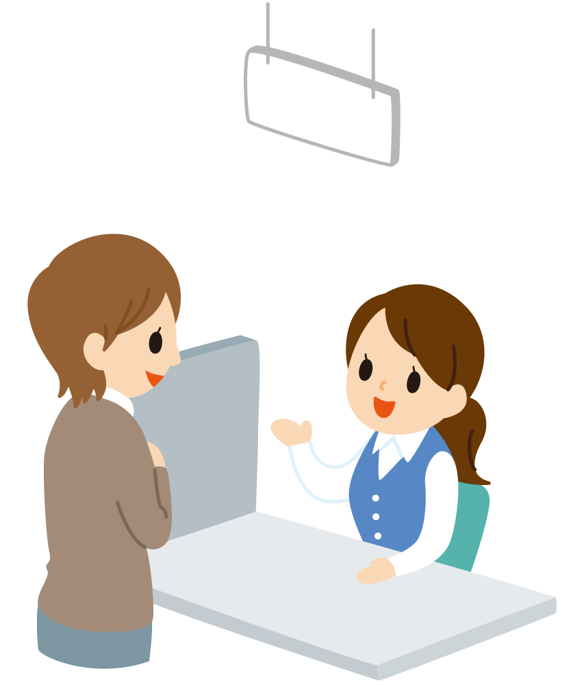 イラスト:窓口で対話する二人の女性